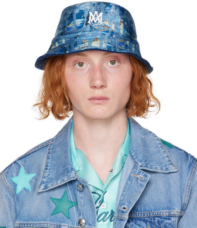Amiri Reversible Tropical Bandana Print Silk Twill Bucket Hat In Blue