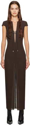 16arlington Brown Seer Maxi Dress In Bitter Chocolate