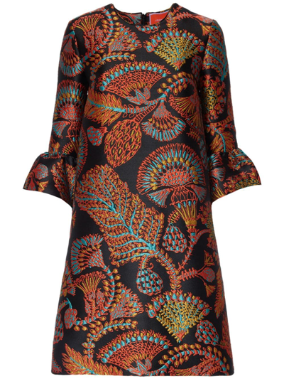 La Doublej 24 7 Jacquard Bell-sleeve Dress In Multi