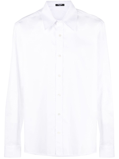 BALMAIN LOGO-EMBROIDERED COTTON SHIRT