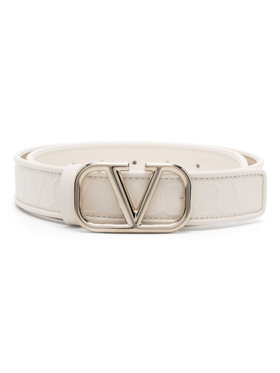 Valentino Garavani Vlogo Signature-buckle Leather Belt In White