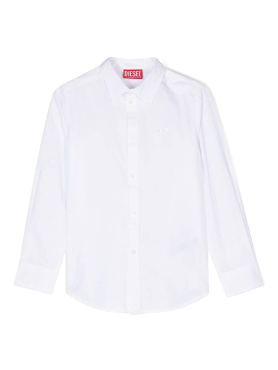 Diesel Kids' 长袖棉衬衫 In White