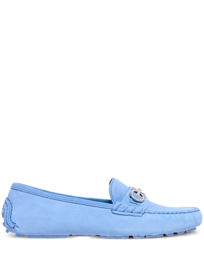 Ferragamo Gancini-buckle Leather Loafers In Blue
