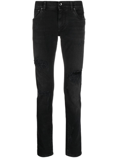 Dolce & Gabbana Distressed Skinny Jeans In Black