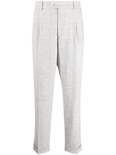 Brunello Cucinelli Plaid-check Wool-blend Tapered Trousers In Grey