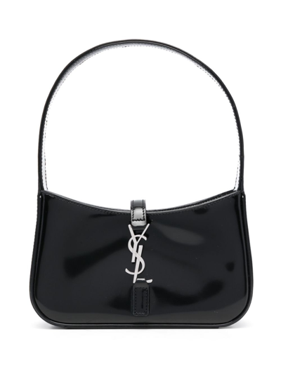 Saint Laurent Le 5 À 7 Mini Patent Leather Hobo Bag In Black