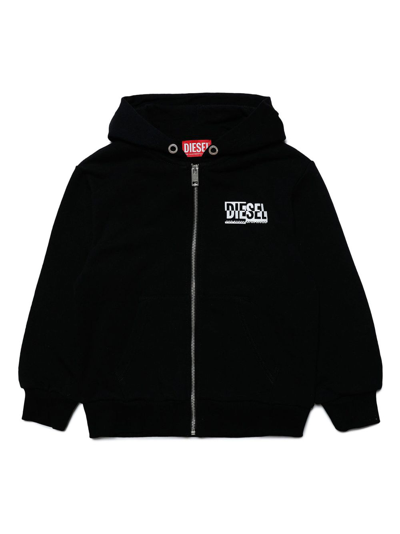Diesel Kids' Logo-print Zip-up Hoodie In Black