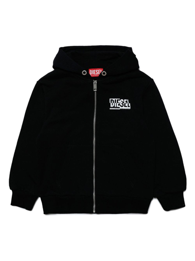 Diesel Logo-print Zip-up Hoodie In White/black
