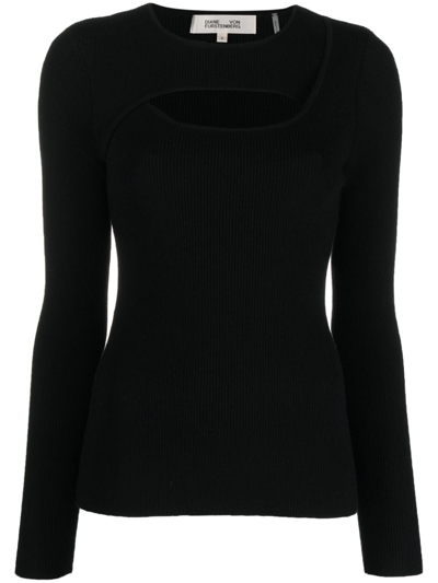 Diane Von Furstenberg Lisbon Cut-out Ribbed Top In Black