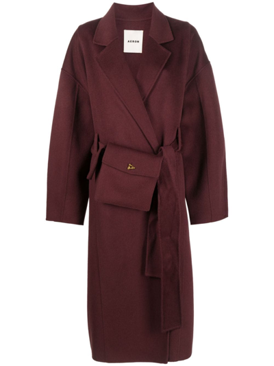 Aeron Hutton Belted Coat In Red