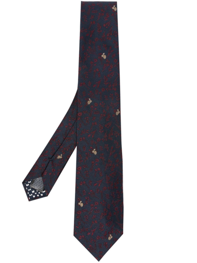 Paul Smith Floral-embroidered Silk Tie In Blue