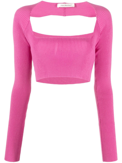 There Was One Cut-out Knitted Cropped Top In Pink