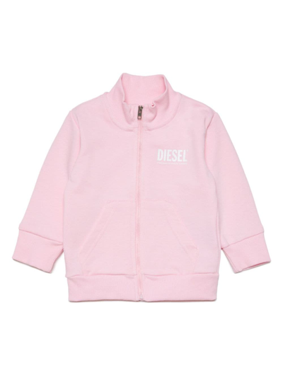 Diesel Babies' Logo-print Zipped Sweatshirt In Pink