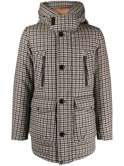 Woolrich Plaid-check Hooded Jacket In Nude & Neutrals