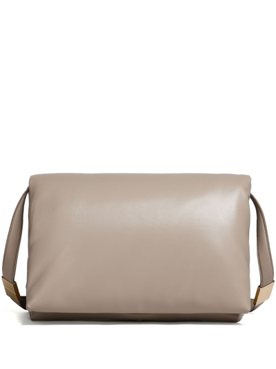 Marni Large Prisma Leather Shoulder Bag In Neutral