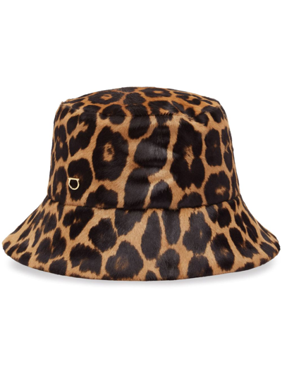 Ferragamo Leopard-print Pony Hair Bucket Hat In Neutrals