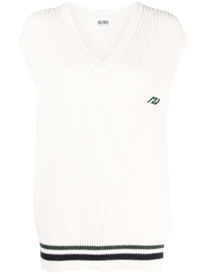 Autry Logo-appliqué Ribbed-knit Vest In Apparel White