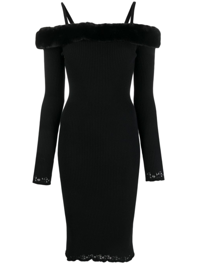 Blumarine Black Viscose Stretch Off Shoulder Dress