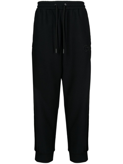 Giorgio Armani Logo-embroidered Tapered Track Pants In Black