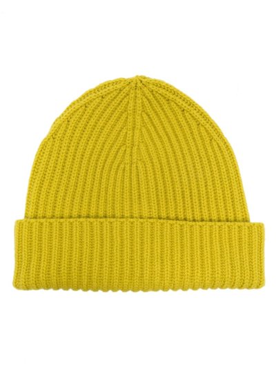 Moorer Logo-tag Knitted Cashmere Beanie In Yellow