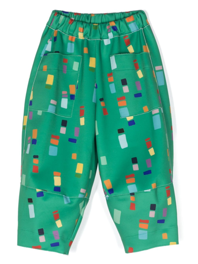 Mi Mi Sol Kids' Elasticated-waistband Graphic-print Trousers In Green