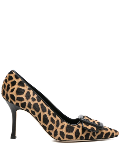 Manolo Blahnik Maysalepump 90mm Leopard-print Pumps In Black