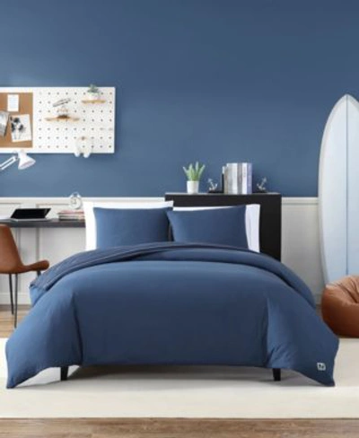 Nautica Longdale Solid Stripe Brushed Microfiber Duvet Cover Sets Bedding In Blue