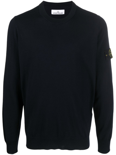Stone Island Wool Pullover With Logo In Black