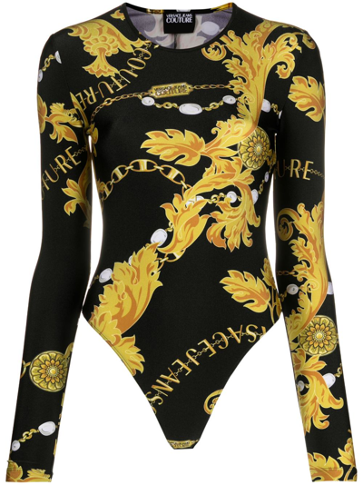 Versace Jeans Couture Baroque-print Bodysuit In Black