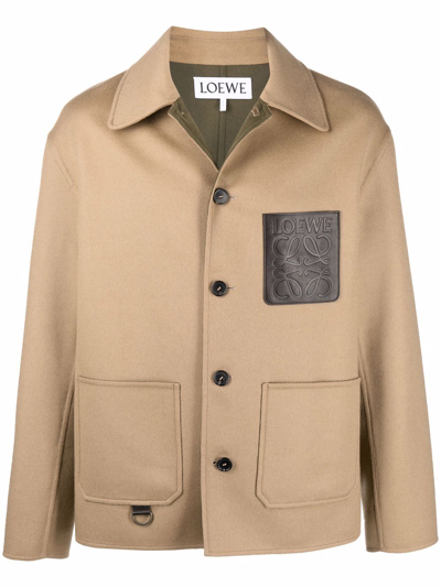 Loewe Leather Jacket In Beige