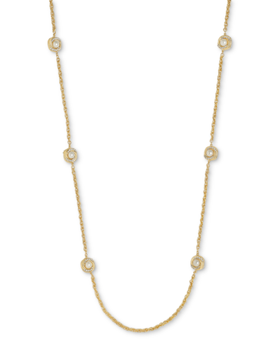 Charter Club Gold-tone Pave & Imitation Pearl Station Necklace, 42" + 2" Extender, Created For Macy's