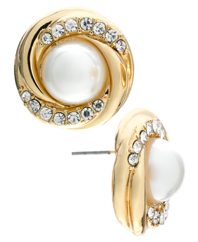 Charter Club Gold-tone Pave & Imitation Pearl Stud Earrings, Created For Macy's
