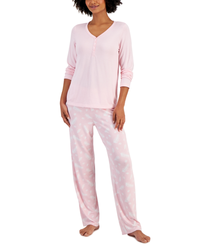 Charter Club Women's Long Sleeve Soft Knit Packaged Pajama Set, Created For Macy's In Flying Feathers