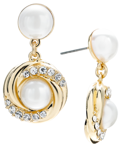 Charter Club Gold-tone Pave & Imitation Pearl Drop Earrings, Created For Macy's