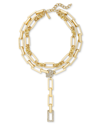 Inc International Concepts Pave Link Layered Lariat Necklace, 18" + 3" Extender, Created For Macy's In Gold