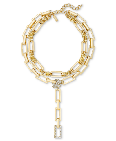 Inc International Concepts Silver-tone Pave Link Layered Lariat Necklace, 18" + 3" Extender, Exclusively At Macy's In Gold