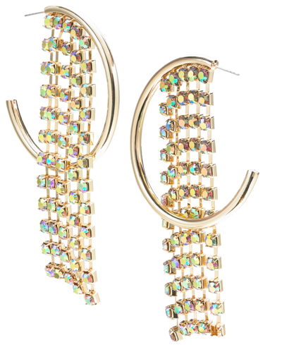 Inc International Concepts Silver-tone Color Crystal Fringe C-hoop Earrings, Created For Macy's In Brown