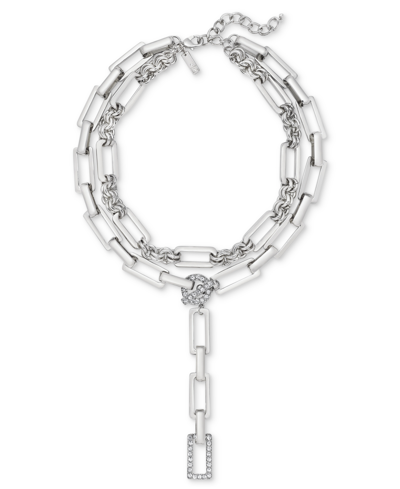 Inc International Concepts Pave Link Layered Lariat Necklace, 18" + 3" Extender, Created For Macy's In Silver