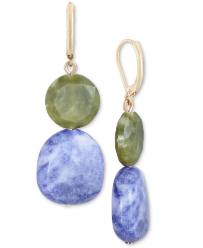 Style & Co Gold-tone Stone Double Drop Earrings, Created For Macy's In Blue