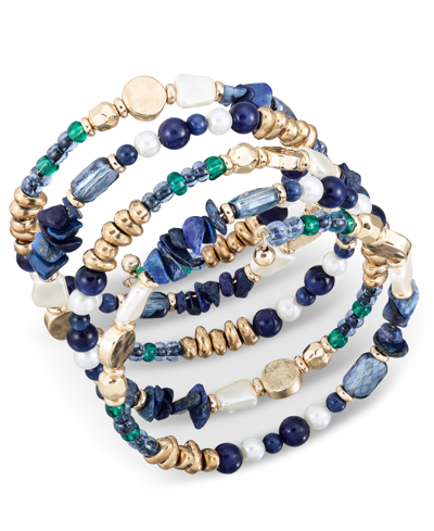 Style & Co Gold-tone 4-pc. Set Mixed Bead Stretch Bracelets, Created For Macy's In Blue