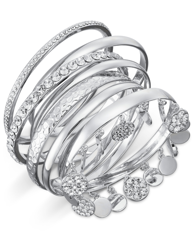 Inc International Concepts 7-pc. Set Crystal Bangle Bracelets, Created For Macy's In Silver