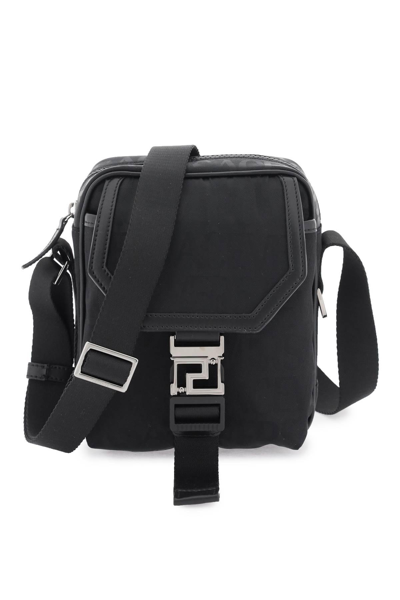 Versace Allover 'neo Nylon' Crossbody Bag In Black