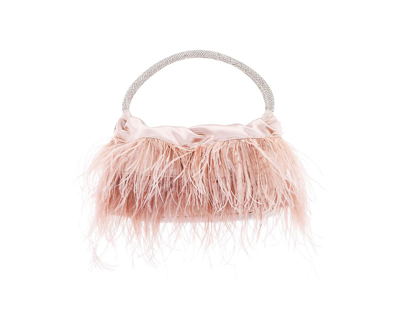 Nina Crystal Handle Feather Pouch In Pearl Rose