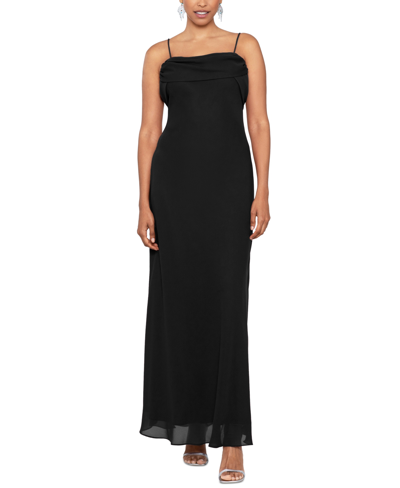 Betsy & Adam Women's Draped-back Spaghetti-strap Gown In Black