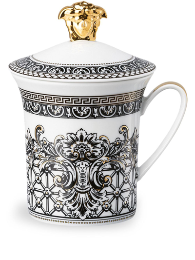 Versace Marqueterie Porcelain Lid Mug In Gray