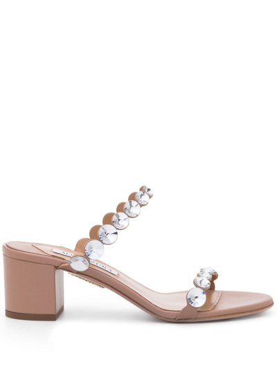 Aquazzura Maxi-tequila 50 Crystal-embellished Leather Sandals In Nude