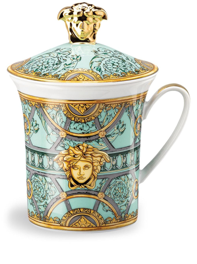 Versace Scala Palazzo Porcelain Lid Mug In Green