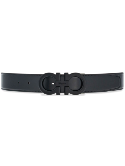 Ferragamo Gancini-buckle Leather Belt In Black/denim
