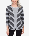 ALFRED DUNNER PETITE CLASSICS CHEVRON STRIPE TWO FOR ONE SWEATER