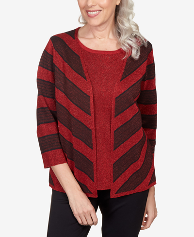 Alfred Dunner Plus Size Classic Chevron Stripe Two For One Sweater In Crimson